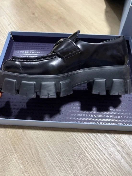 Prada Black Patent Leather Lug-Sole Penny Loafers - Picture 6 of 6